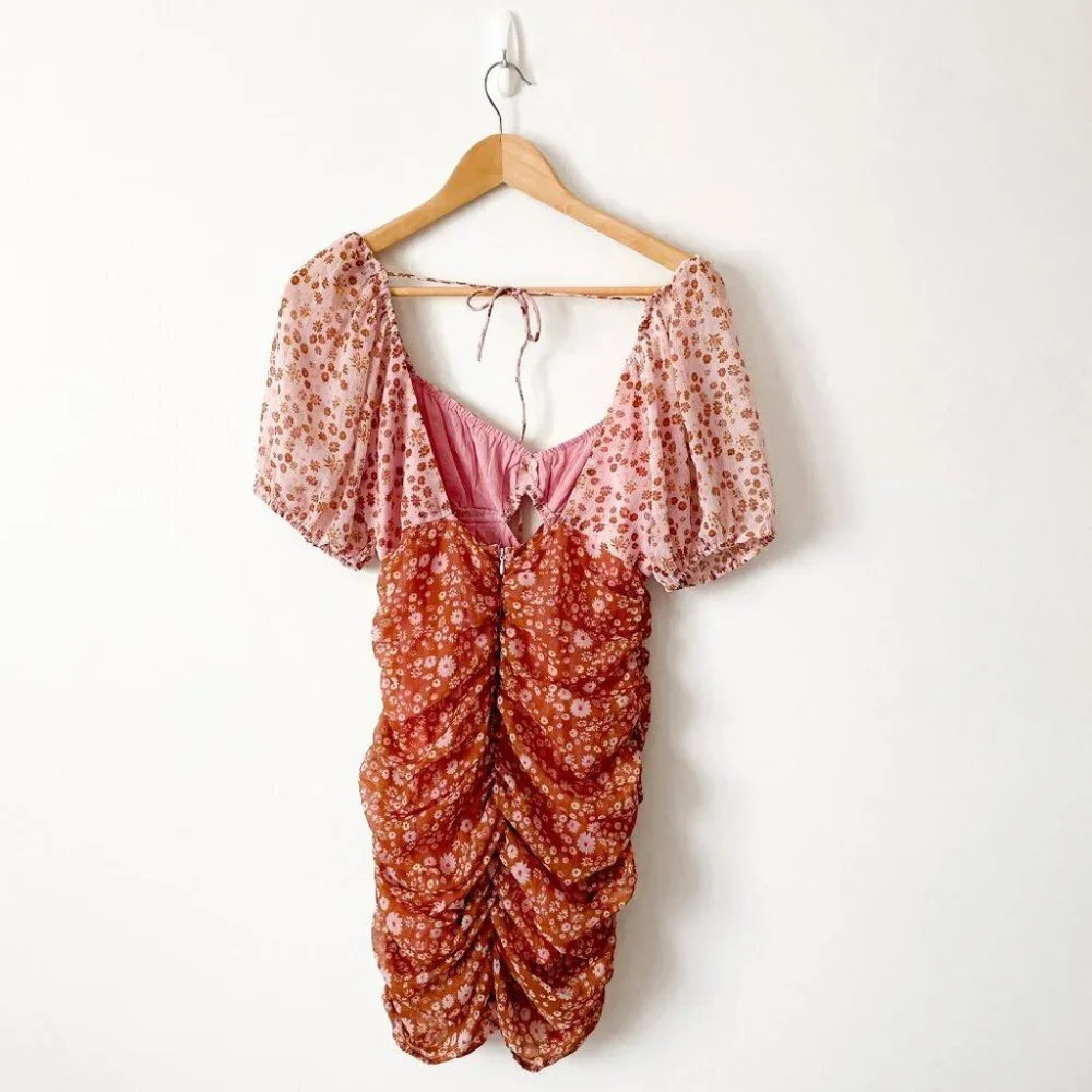 Free People Tessa Ruched Mini Dress in Primrose Combo Pink Floral Size XS - Picture 7 of 9